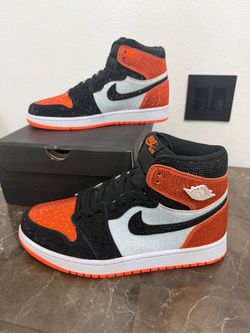 Nike Air Jordan 1, Custom Made Orange/Black/White Crystal Sneakers, Men’s Size 8