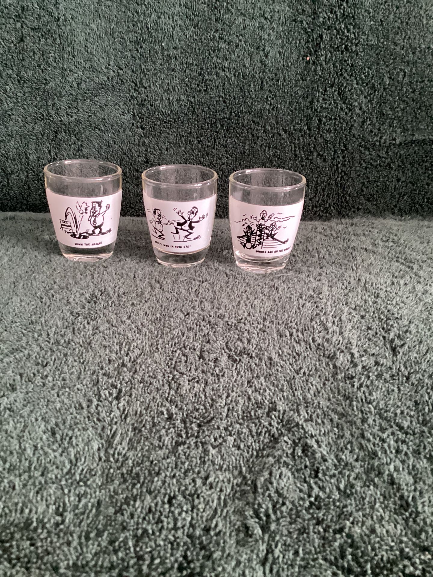 3 Vintage 1970’s Shot Glasses With Whimsical Sayings