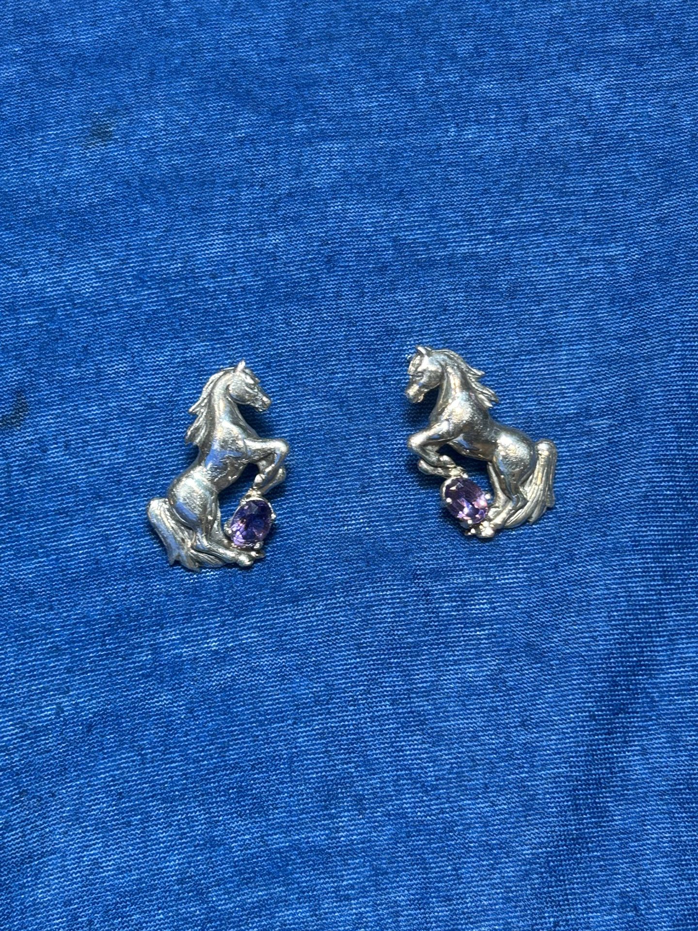 Sterling Silver Horse Earrings 10.5 Grams