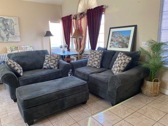 Grey 3 piece plush velour couch set