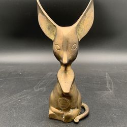  Vintage Brass Big Ear Jerboa Mouse Statue Figurine with Tail