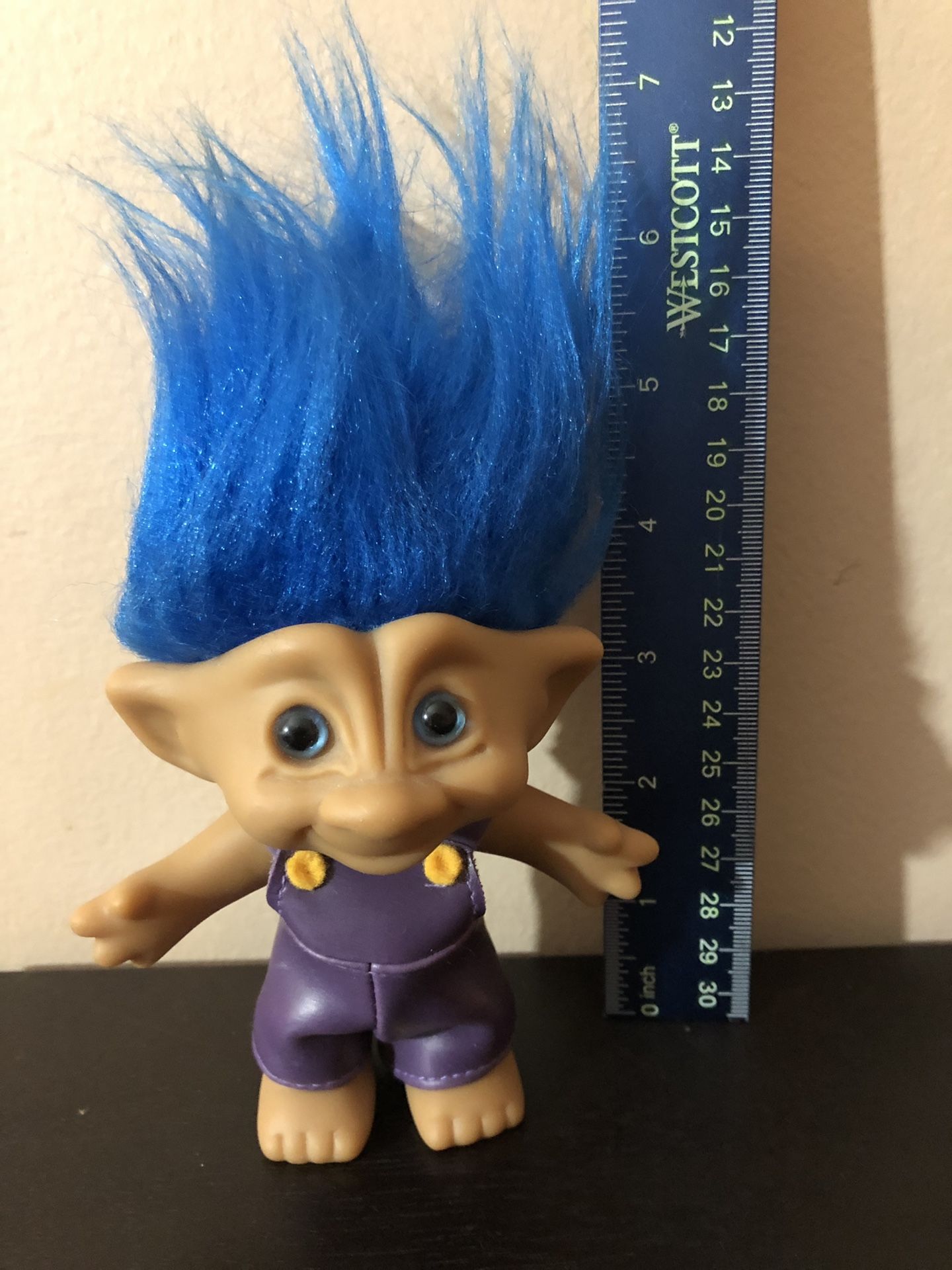 6” Vintage Ace Novelty Trolls-Blue Hair-Purple Overalls-Toys-Kids-Dolls-Russ-Collectibles-Antiques-