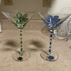 Hand Painted Set (2) Martini Glasses