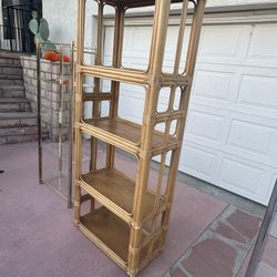 1980s Bamboo Bookshelf Etagere over 6 Ft Tall 