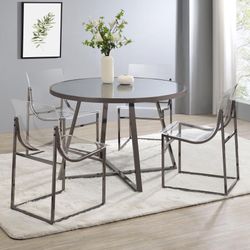 Dining set 5 pc Black Nickel, Mirror Glass Tabletop. New Especial price 