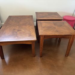 Wood Coffee Table And 2x End Table Set