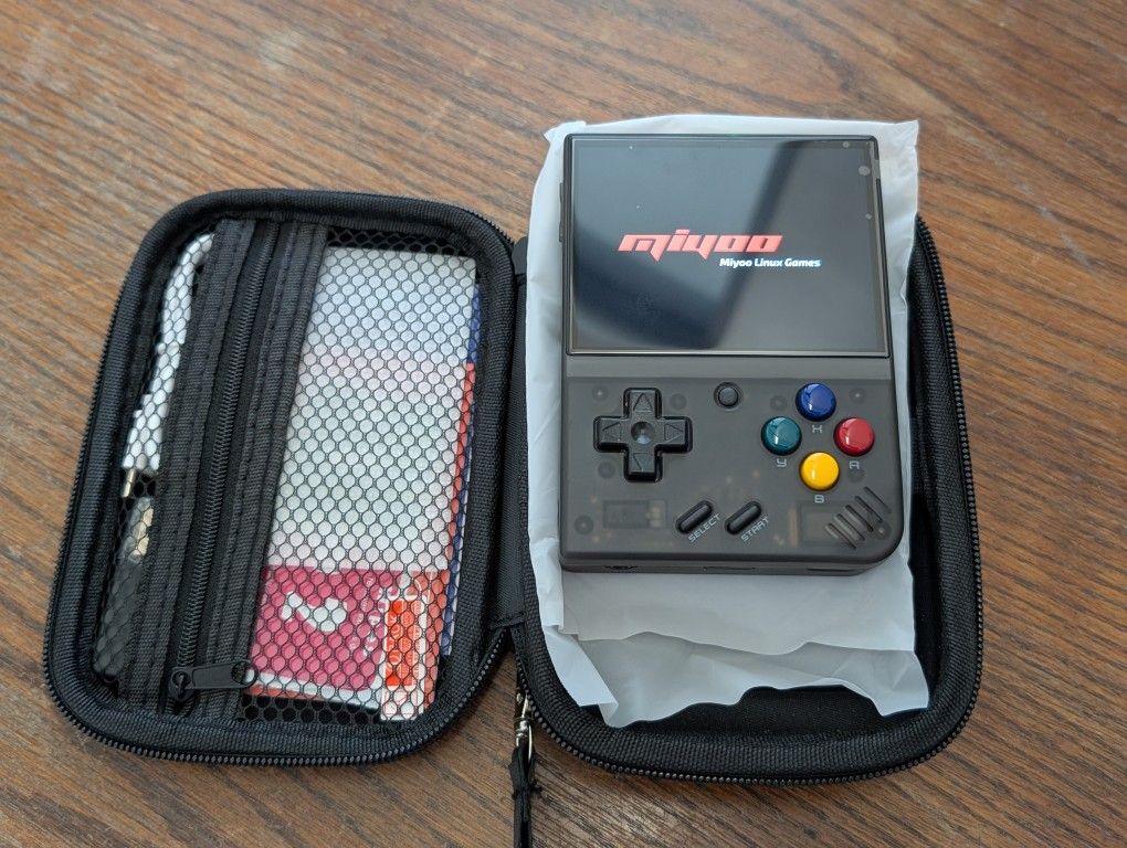 Miyoo Mini Plus Transparent Black RTC Retro Gaming Handheld with Carrying Case and Accessories