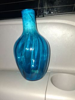 Blue Glass Ribbed Vase