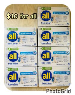 (7) all Fabric Softener Dryer Sheets, Free Clear, 40 Count, $10 for all‼️