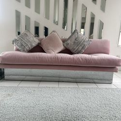Modern Pink Velour Couch 