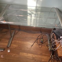 L-Shaped Glass And Metal Desk