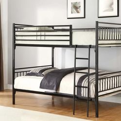 Full / Full Convertible Metal Bunk Bed Frame Black