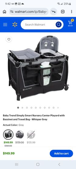 Baby Trend Simply Smart Nursery Center Playard with Bassinet and Travel Bag - Whisper Grey $100