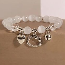 Hello Kitty Charm Bracelet. Heart Charm Bracelet. Beads Bracelet. Pulsera 