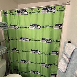 Seattle Seahawks Curtain, Hooks, & Shower Rod.