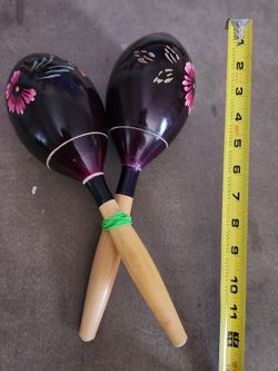 Hand-Painted Wooden Maracas Pair vintage