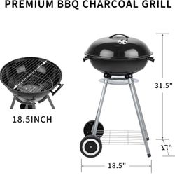 18.5 inch BBQ Grill,Portable Charcoal Grill, Carbon Heat Control Round BBQ Kettle