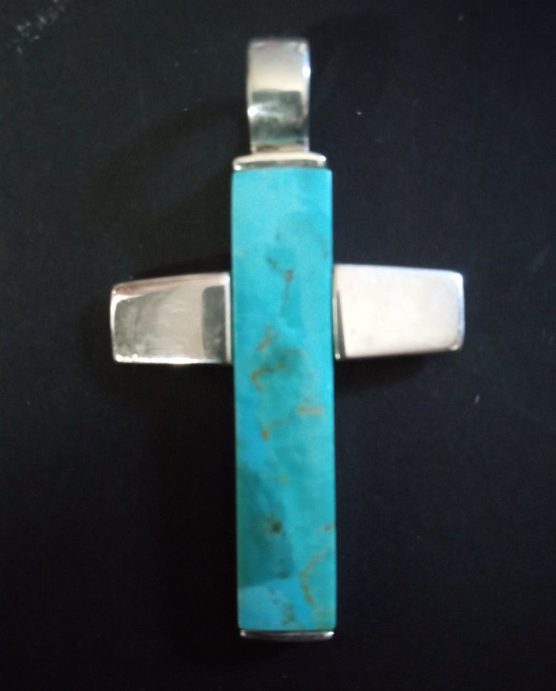 Large 925 Silver Turquoise Cross