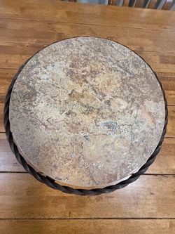 Large Travertine Stone Lazy Susan w/ Heavy Metal Base – 19.5”