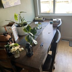Beautiful Stone Inlaid Wooden Table + 6 Chairs