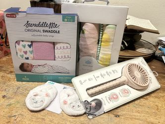 Baby Blankets, Swaddles, Booties, And Fan NEW IN BOX