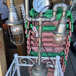 Industrial Steampunk Pipe Lamp w/ Gauge – Unique Heavy Duty