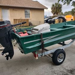 11’ Fishing Boat W/trailer And Engine, Clear Title. 2 Stroke