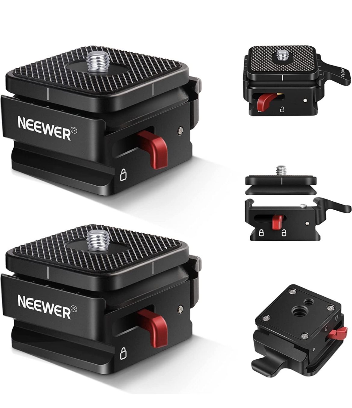 NEEWER 2 Pack Quick Release Plate,Camera Mount Adapter with 1/4" and 3/8" Screw Thread Quick Release System for Tripod Monopod Stabilizer Slider, Max.