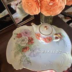 Beautiful Porcelain POPPY  Large Dish/ Tray w/ Teapot