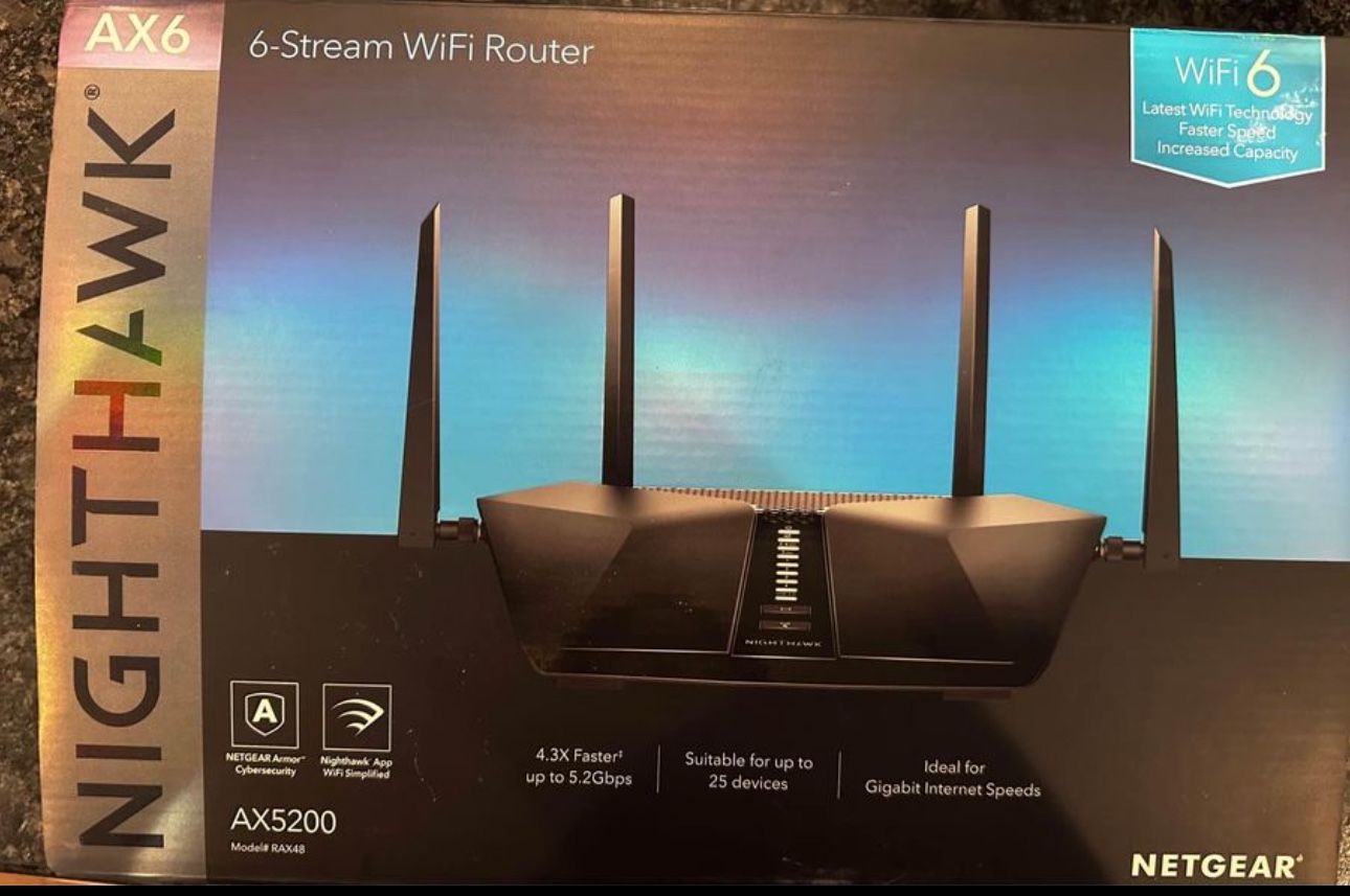 Nighthawk 6-Stream Dual-Band WiFi 6 Router, 5.2Gbps. AX5200 WiFi Router (RAX48)