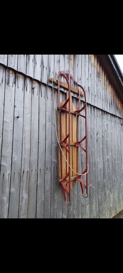 1940s Vintage Happi-Time long metal & wood functional snow sled