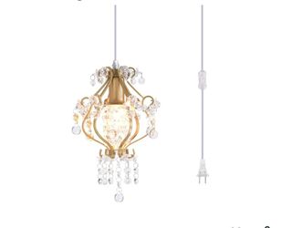 6253: New Elegant Mini Chandelier Plug in Crystal Pendant Light, Golden