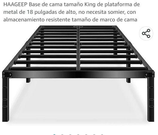Base de cama tamaño King de plataforma de metal de 18 pulgadas de alto, no necesita somier, con almacenamiento resistente tamaño de marco de cama