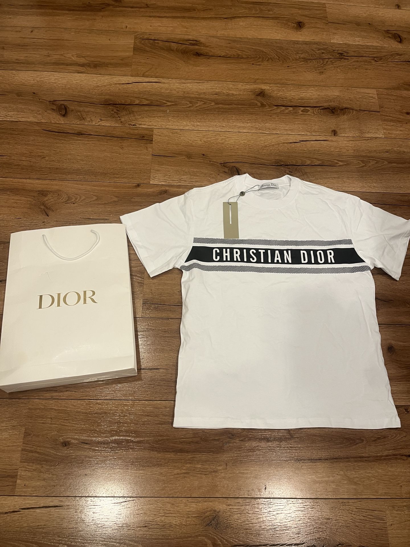 Christian Dior White and Navy Blue Cotton T shirt