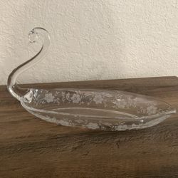 Vintage Viking Glass  Etched Glass Swan Dish