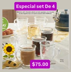 Set de 4 Tazas Para Cafe Especial $75.00  Línea Wildflowers 14 Onzas Princess House Ventas Finales