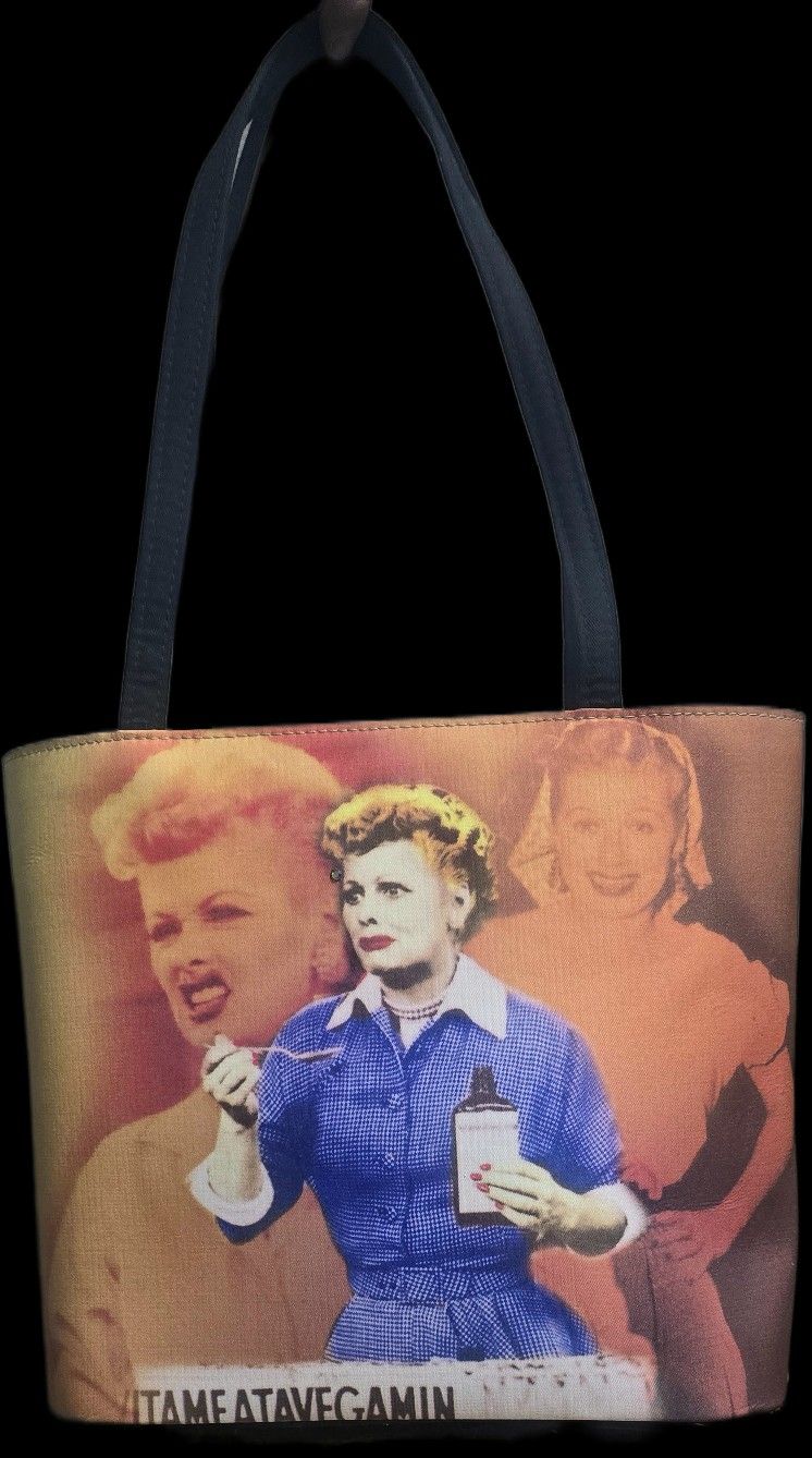 Vintage I Love Lucy Double Handle Tote Bag 9.75”x 9.5” Novelty Gingham Print