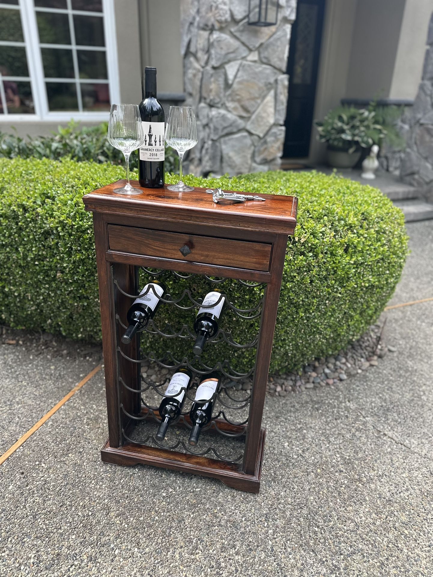 Solid Wood Wine Rack with Storage Drawer