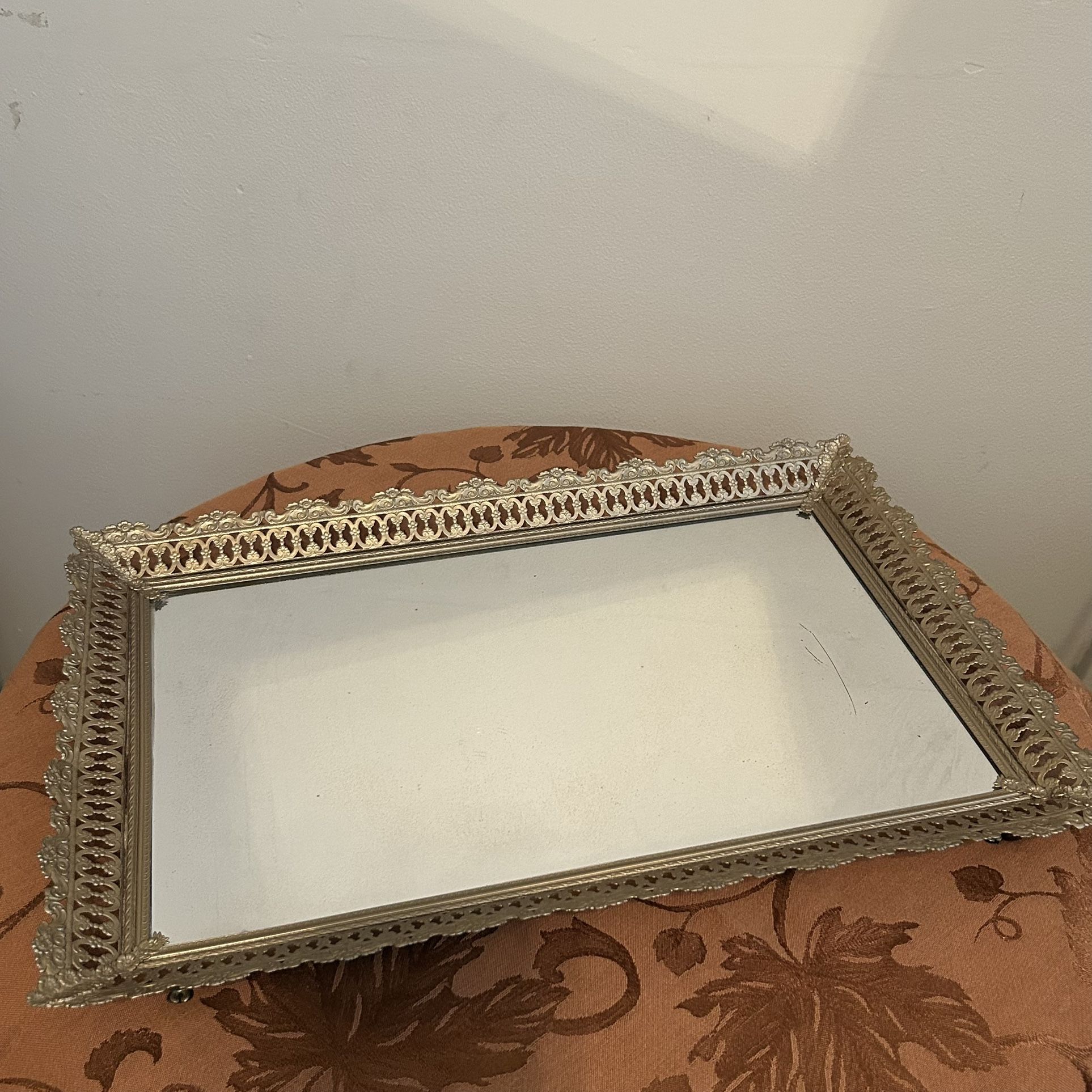 Vintage Hollywood Regency Mirrored Vanity Tray — Large 18"