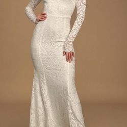 Lulus White Lace Long Sleeve Wedding Dress - XS