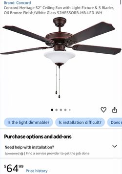 Concord Concord Heritage 52" Ceiling Fan with Light Fixture & 5 Blades, Oil Bronze Finish/White Glass 52HES5ORB-MB-LED-WH