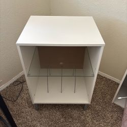 Record Player Stand with Glass Shelf & Vinyl Record Storage