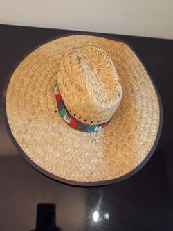 Mexican Sombrero Hat w/Serape Trim, 6.5"X18", Straw Hat (7.5"X5.5")