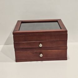 3 Level Wood and Glass Watch/Jewelry Case