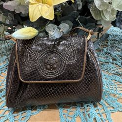 Dramatic Price Drop For Vintage, Never Used, Bronze Snakeskin, Crossbody “Club” Bag