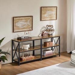 TV Stand for 65 Inch TV, Farmhouse Entertainment Center for Living Room, 55 Inch TV Media Console Table, Living Room Shelves, Rustic Brown