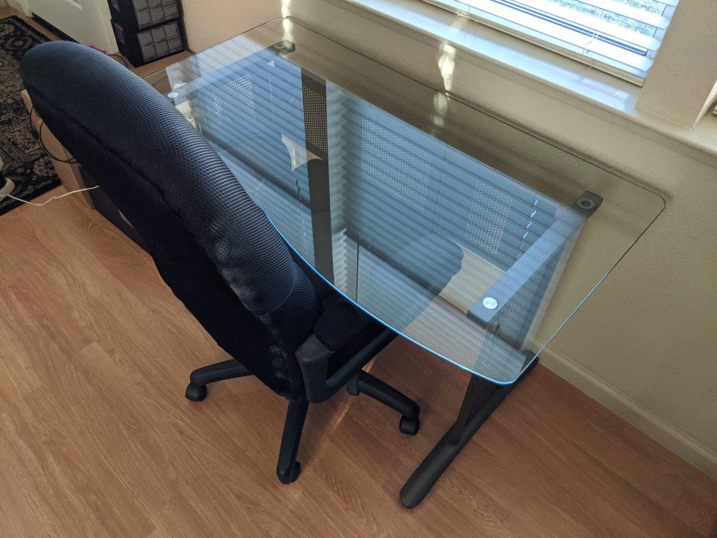 Glass computer desk and chair
