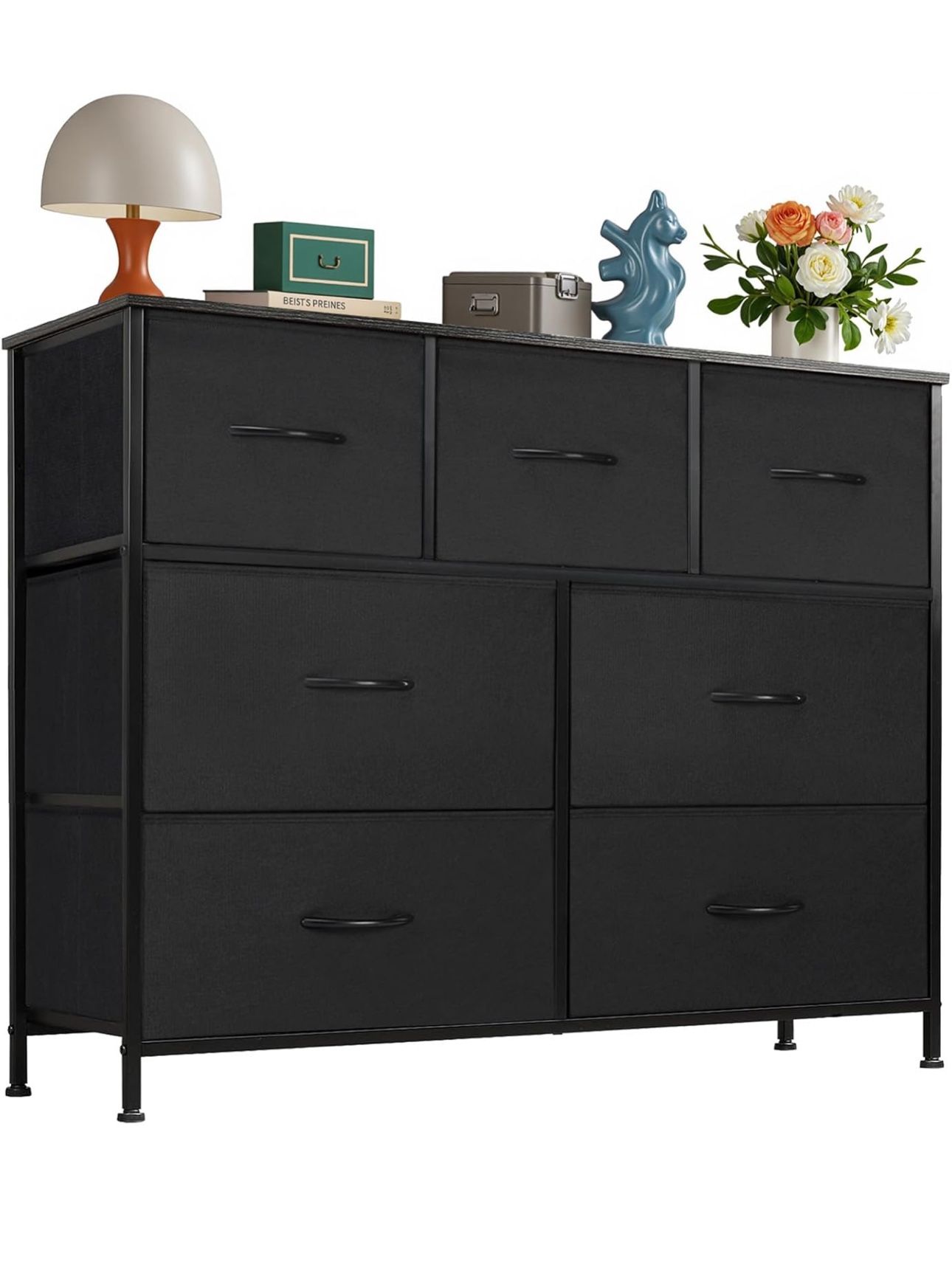 TV Stand Dresser for Living Room Bedroom with 7 Fabric Drawer, Entertainment Center Chest Storage Organizer Units for Clothing, Closet, Cabinet, Livin