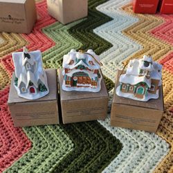 Lot Of 3 Snow Frost Falls Victorian Village Light Cover Christmas Ornaments Vintage Holiday Collectible / Set Includes (3) - All New/Open Box