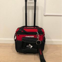 Husky 18" Water-Resistant Rolling Tool Tote Bag With Heavy Duty Hanging Strap 
